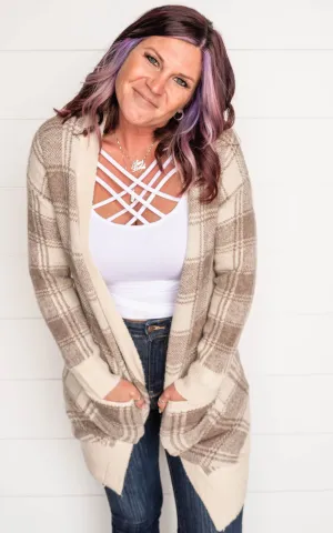 Beige Long Plaid Cardigan - Final Sale