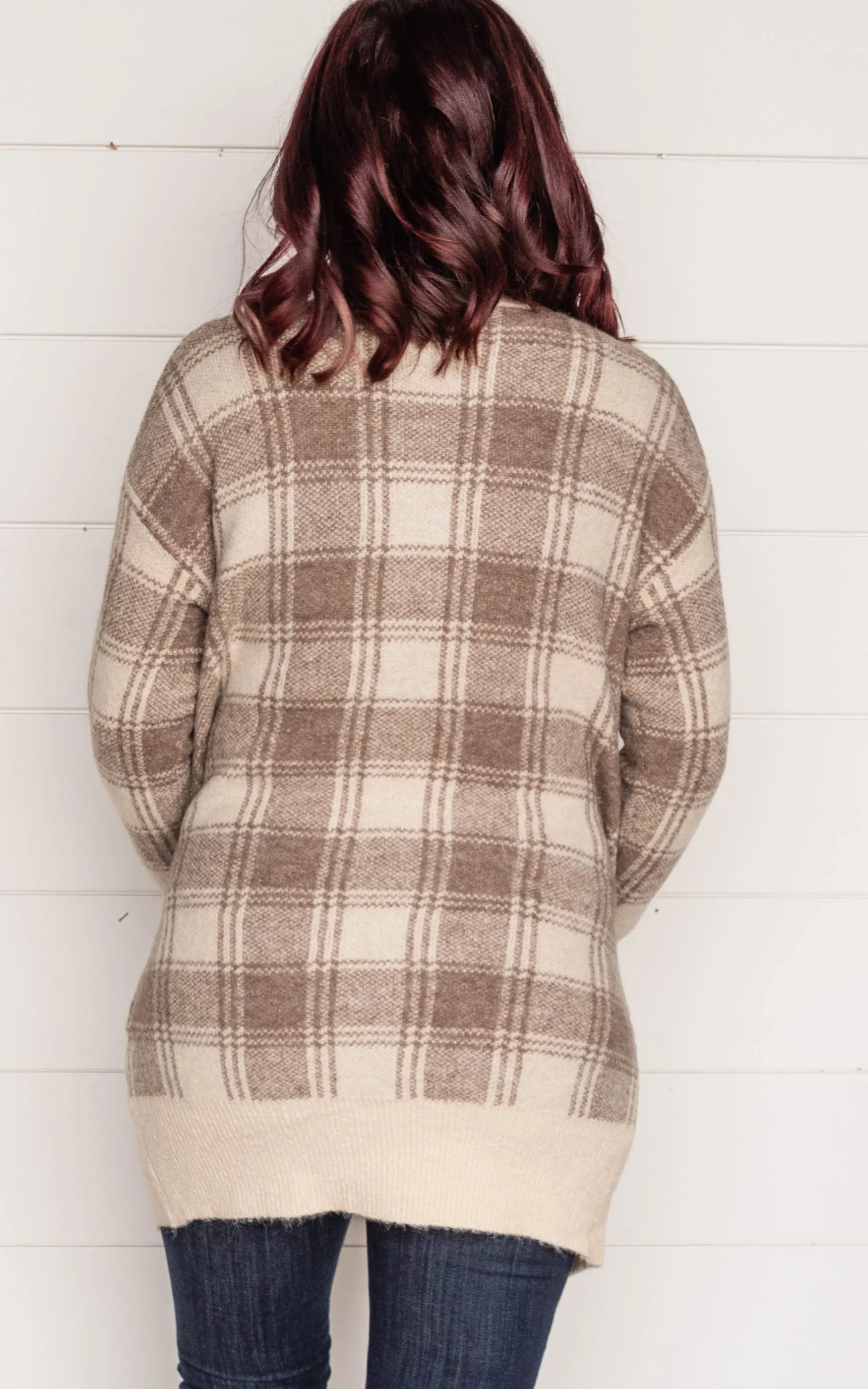 Beige Long Plaid Cardigan - Final Sale
