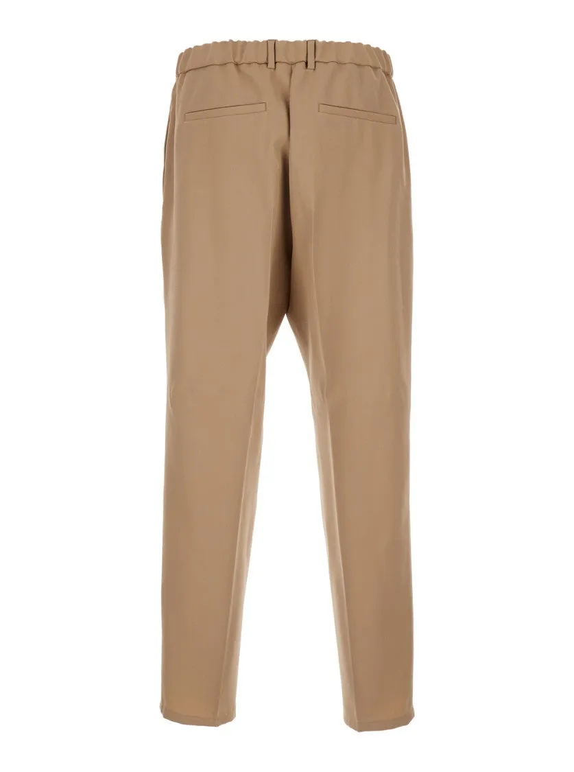 Beige Pants With Elastic Waistband In Wool