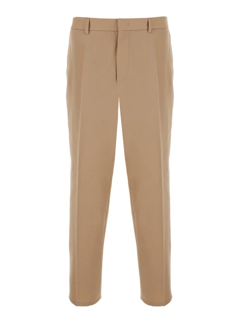 Beige Pants With Elastic Waistband In Wool