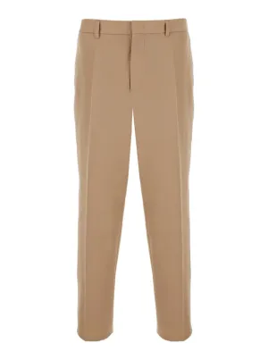 Beige Pants With Elastic Waistband In Wool