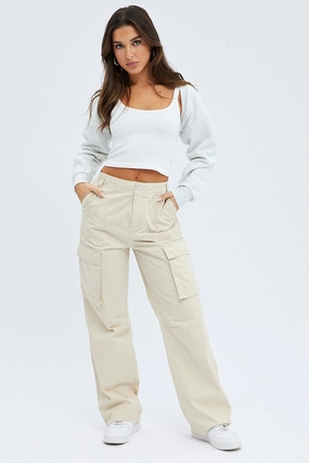 Beige Cargo Pants Low Rise