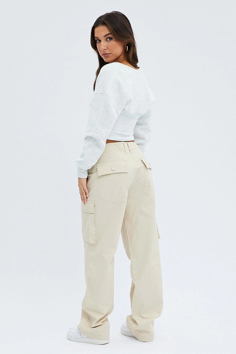 Beige Cargo Pants Low Rise