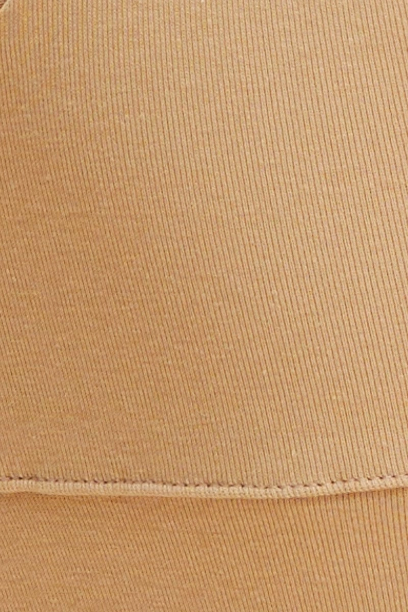 Beige Crop Top Square Neck Cotton Stretch