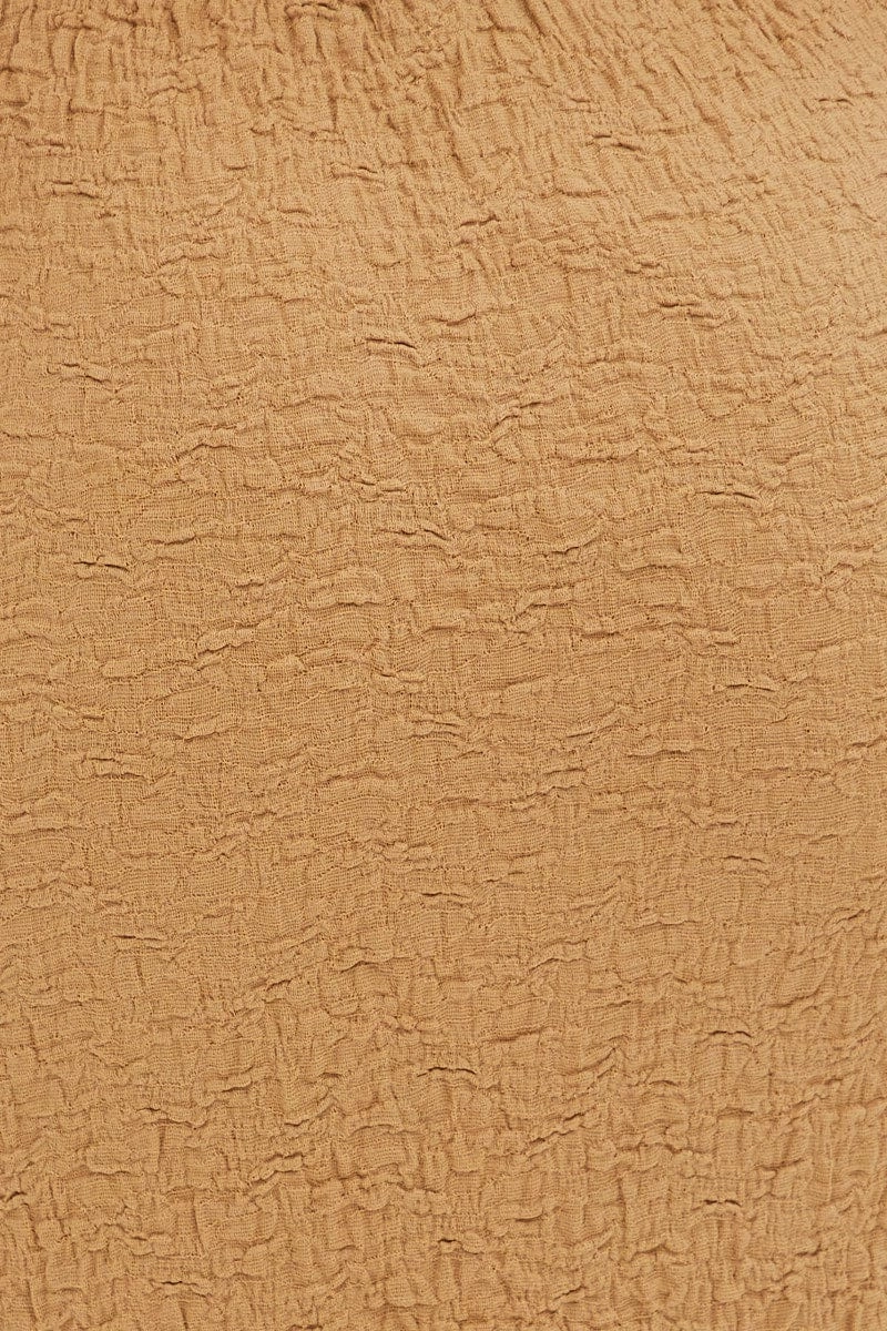 Beige Midi Skirt Elastic Waist Textured