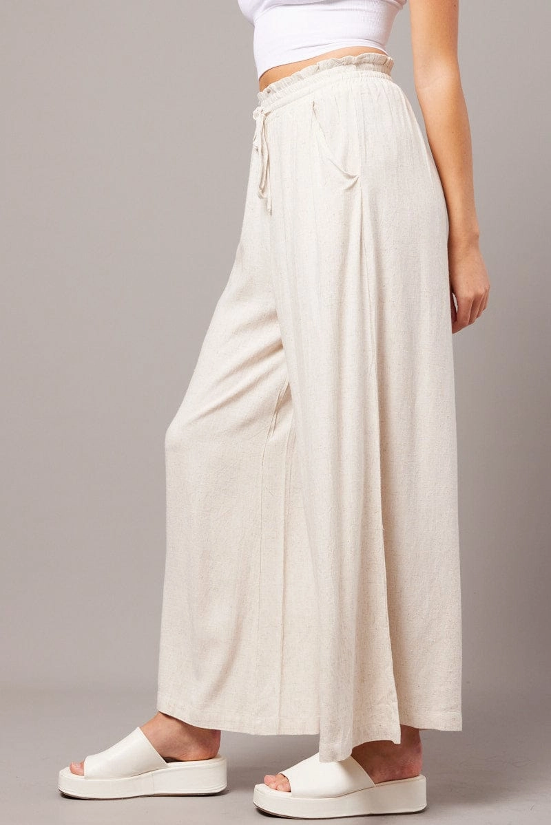 Beige Wide Leg Pants High Rise