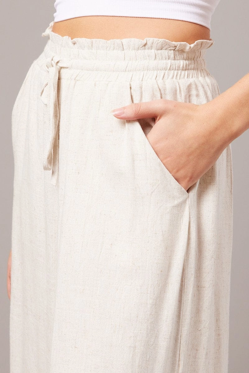 Beige Wide Leg Pants High Rise