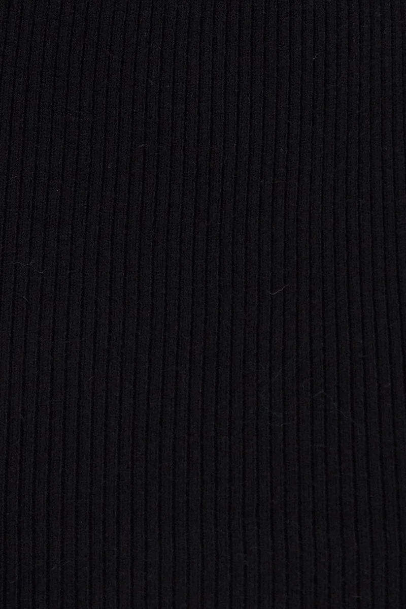 Black Knit Skirt High Rise Ribbed Midi