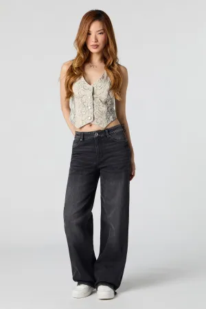 Black Wash High Rise Wide Leg Stretch Jean