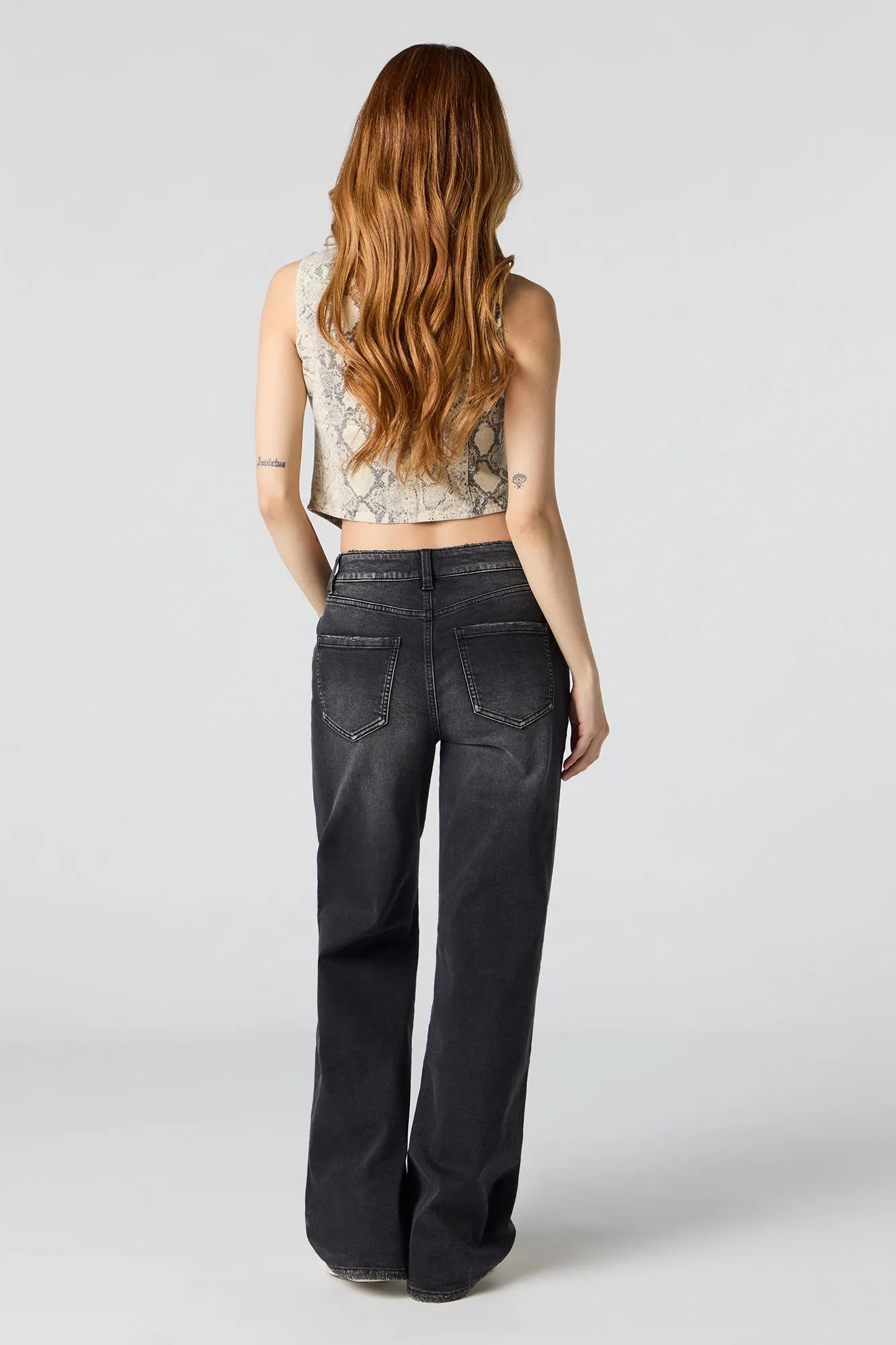 Black Wash High Rise Wide Leg Stretch Jean