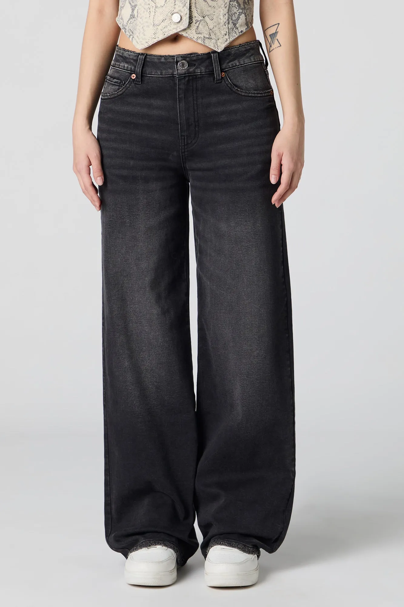 Black Wash High Rise Wide Leg Stretch Jean
