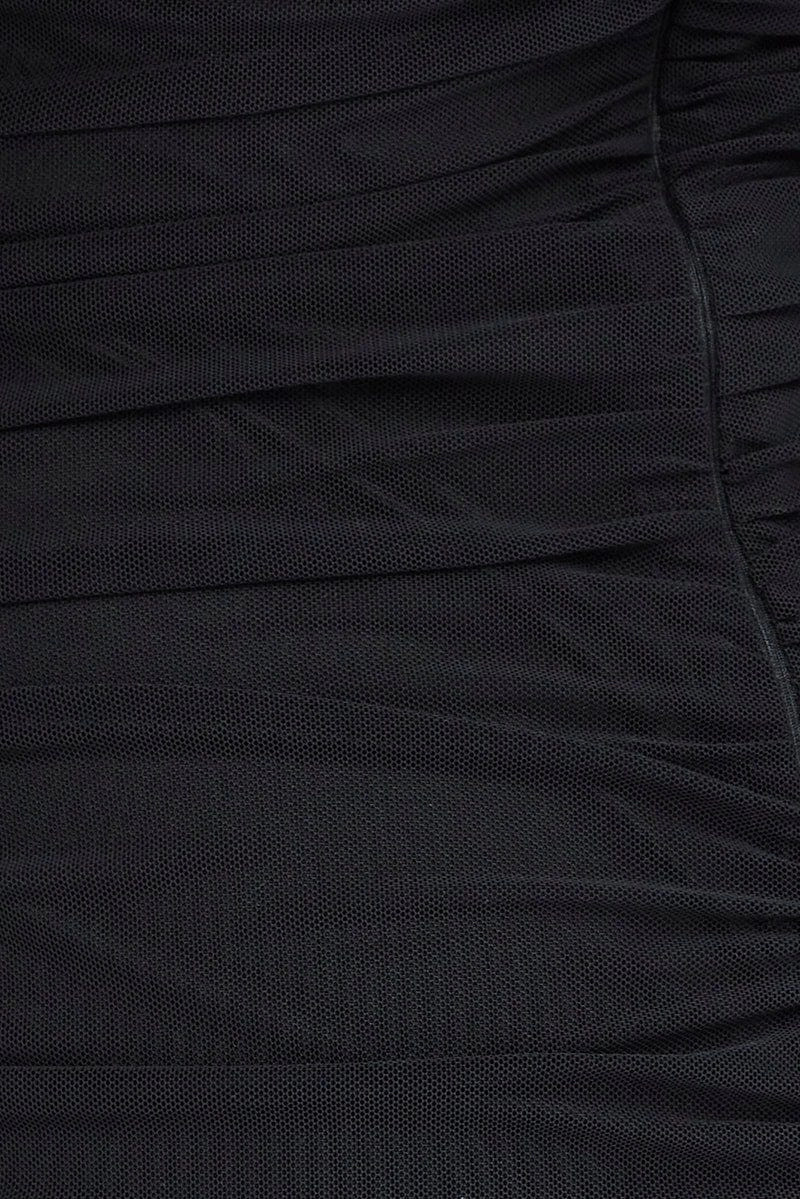 Black Bodycon Dress Balloon Sleeve Side Ruched Mini