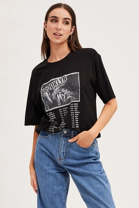 Black Crew Neck Oversized Graphic T-Shirt