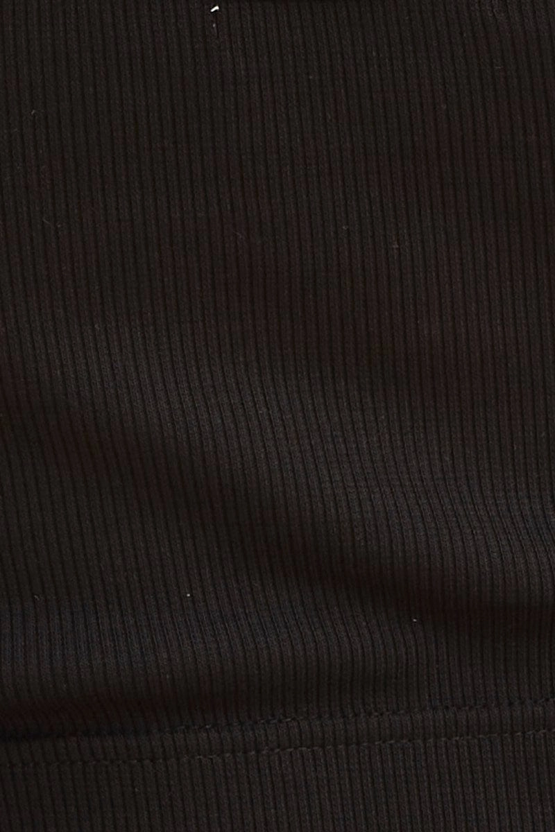 Black Crop Top Cotton Blend Rib Tank Elasticated Hem
