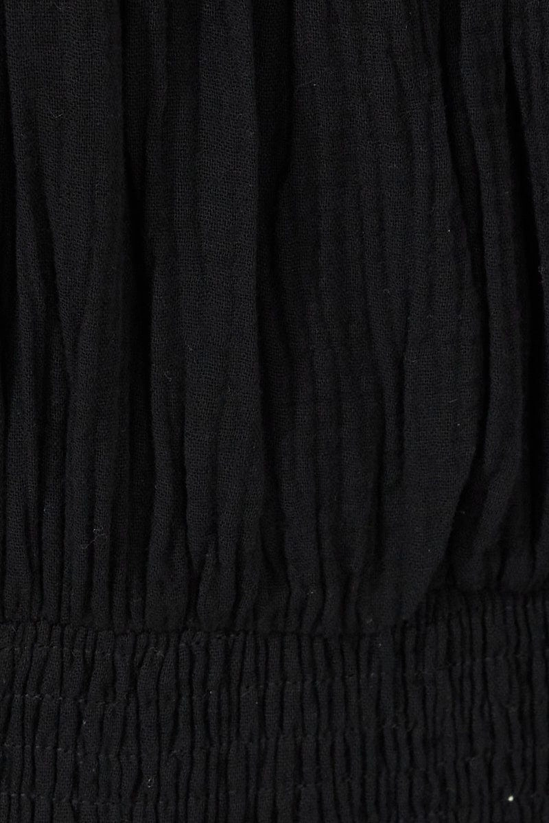 Black Jumpsuit Short Sleeve Off Shoulder Shirred Cotton
