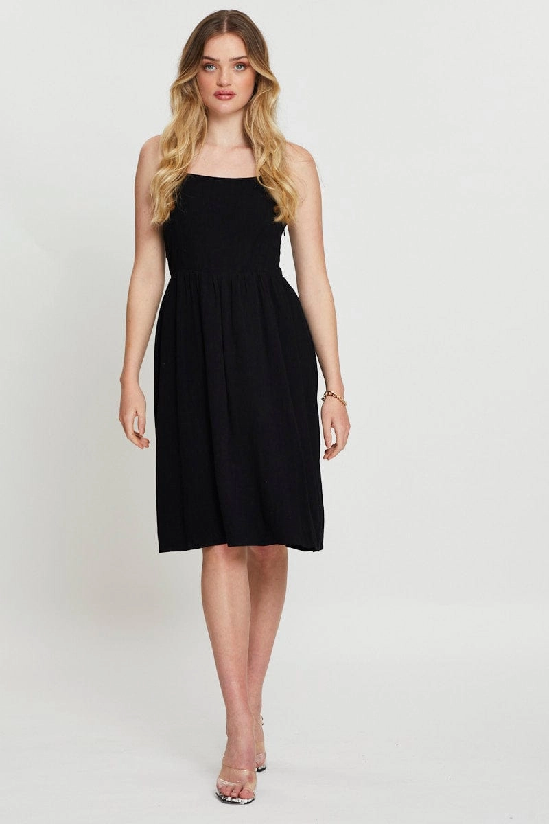 Black Midi Dress Linen