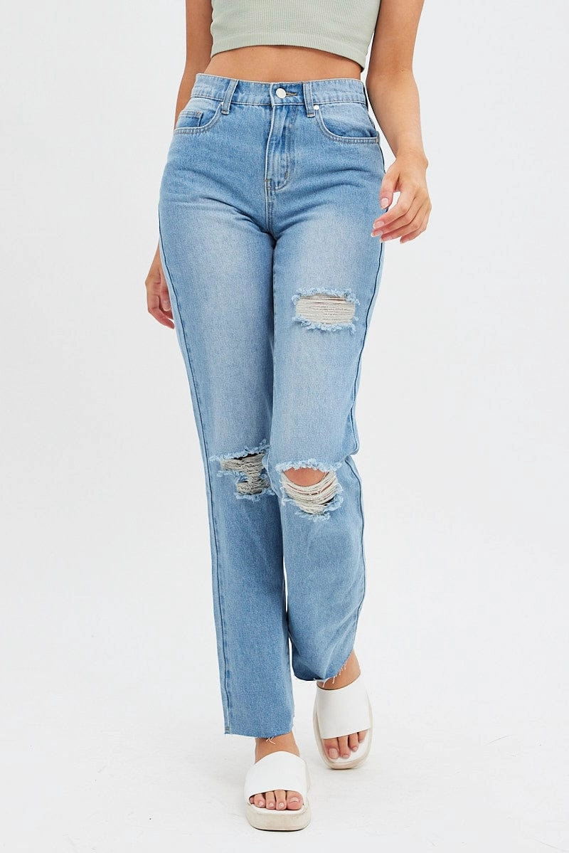 Blue Baggy Denim Jean Mid Rise