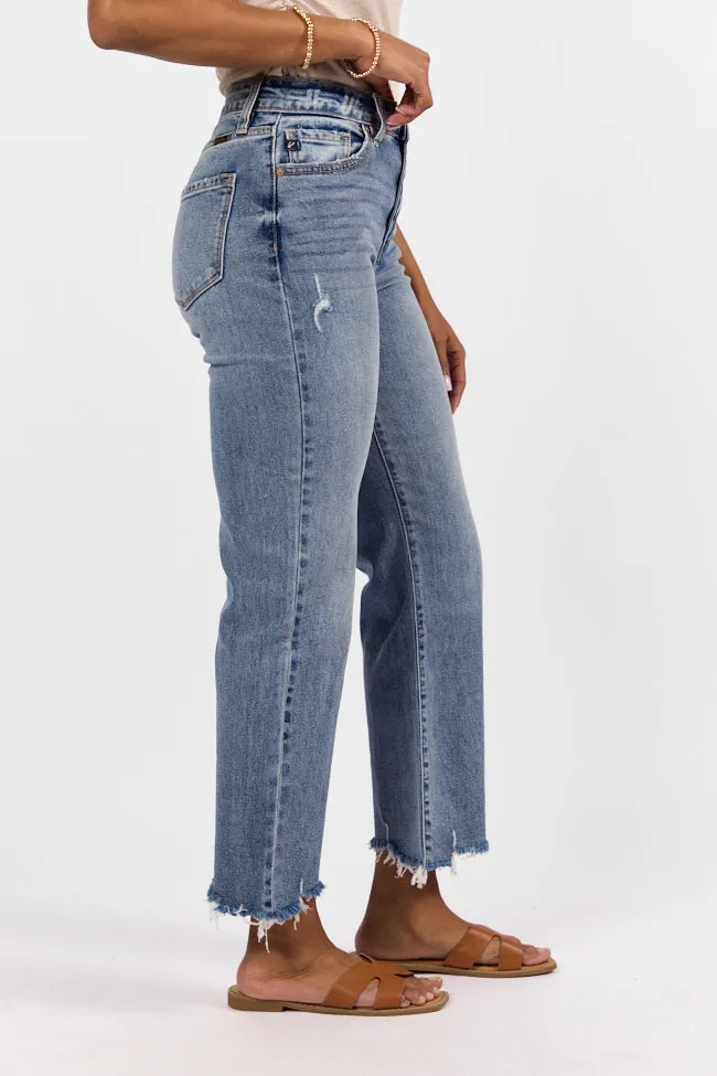 Briauna Light Wash Distressed Hem Ankle Length Wide Leg Jeans
