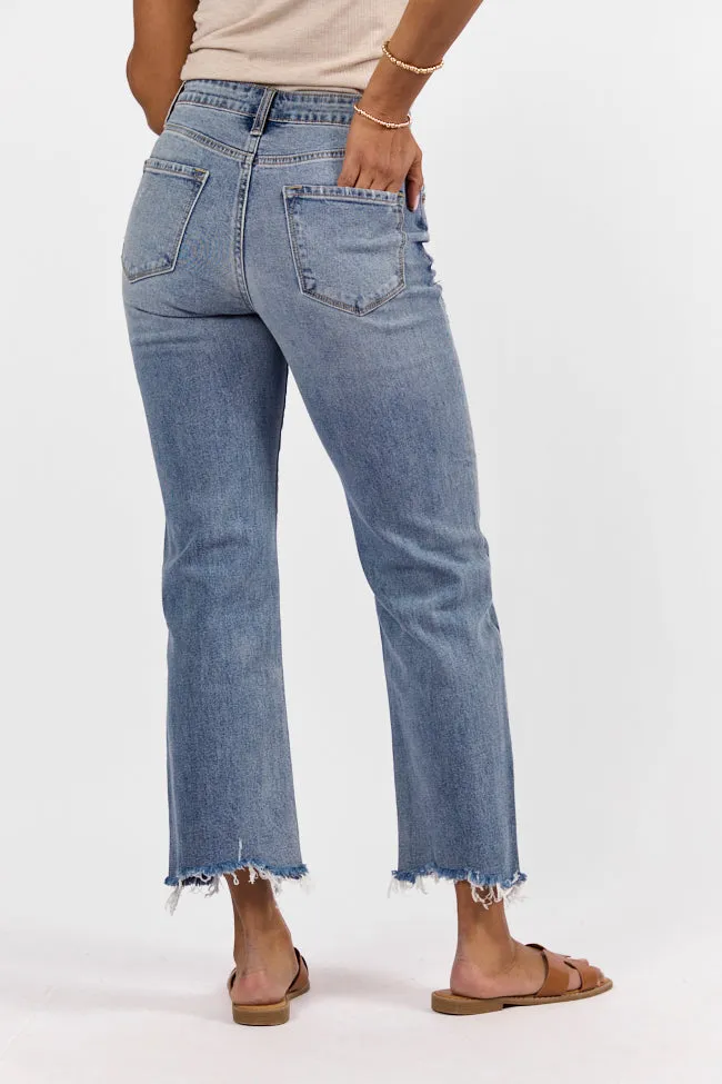 Briauna Light Wash Distressed Hem Ankle Length Wide Leg Jeans