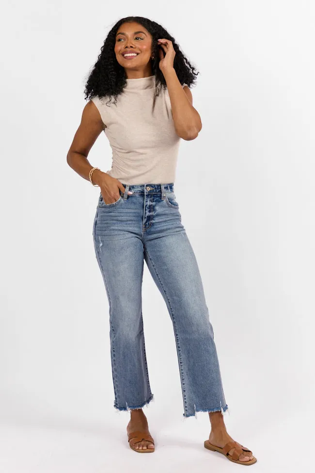 Briauna Light Wash Distressed Hem Ankle Length Wide Leg Jeans