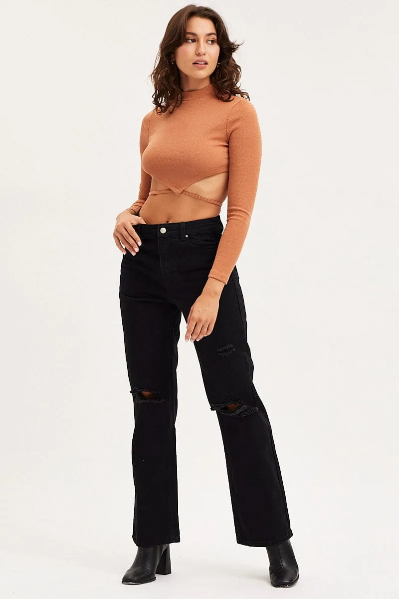 Brown Scarf Top Ribbed