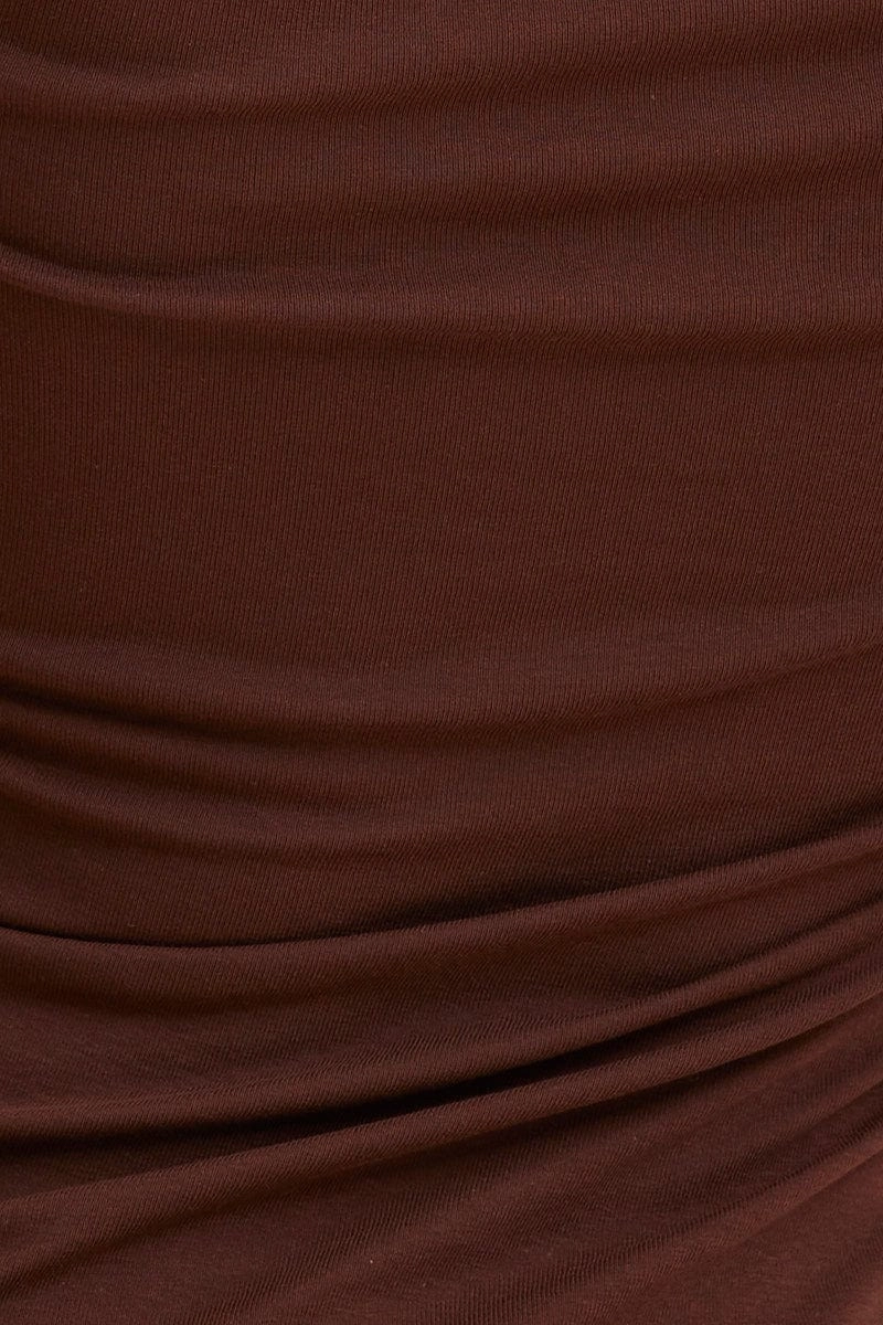 Brown Cotton Top Long Sleeve Scoop Neck