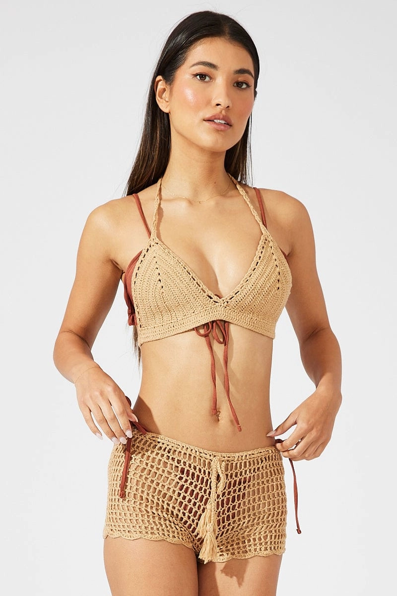 Brown Crochet Bikini Set