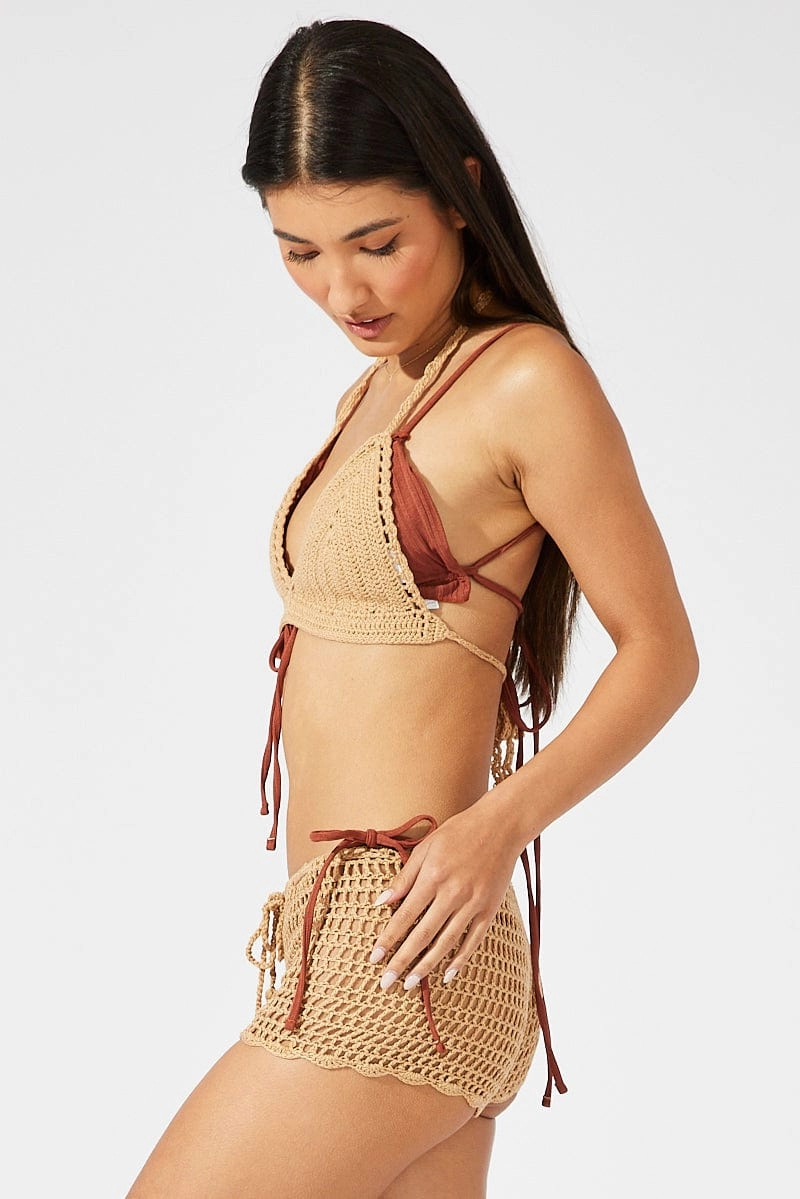 Brown Crochet Bikini Set