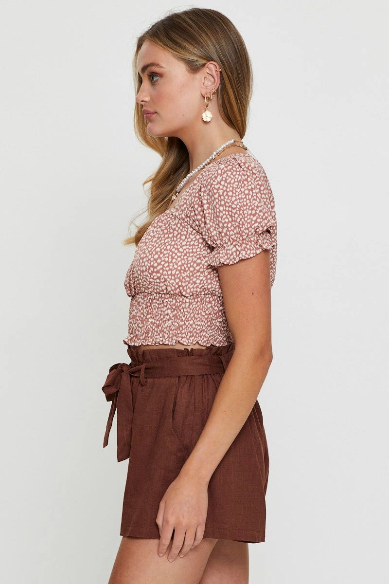 Brown Mini Shorts High Rise