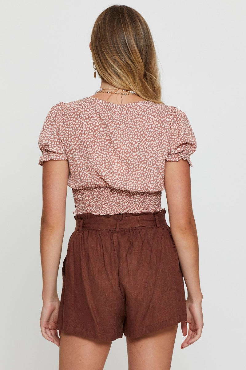 Brown Mini Shorts High Rise