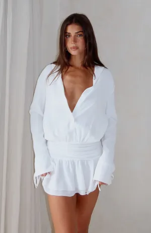 Can't Get Me Long Sleeve Mini Dress White