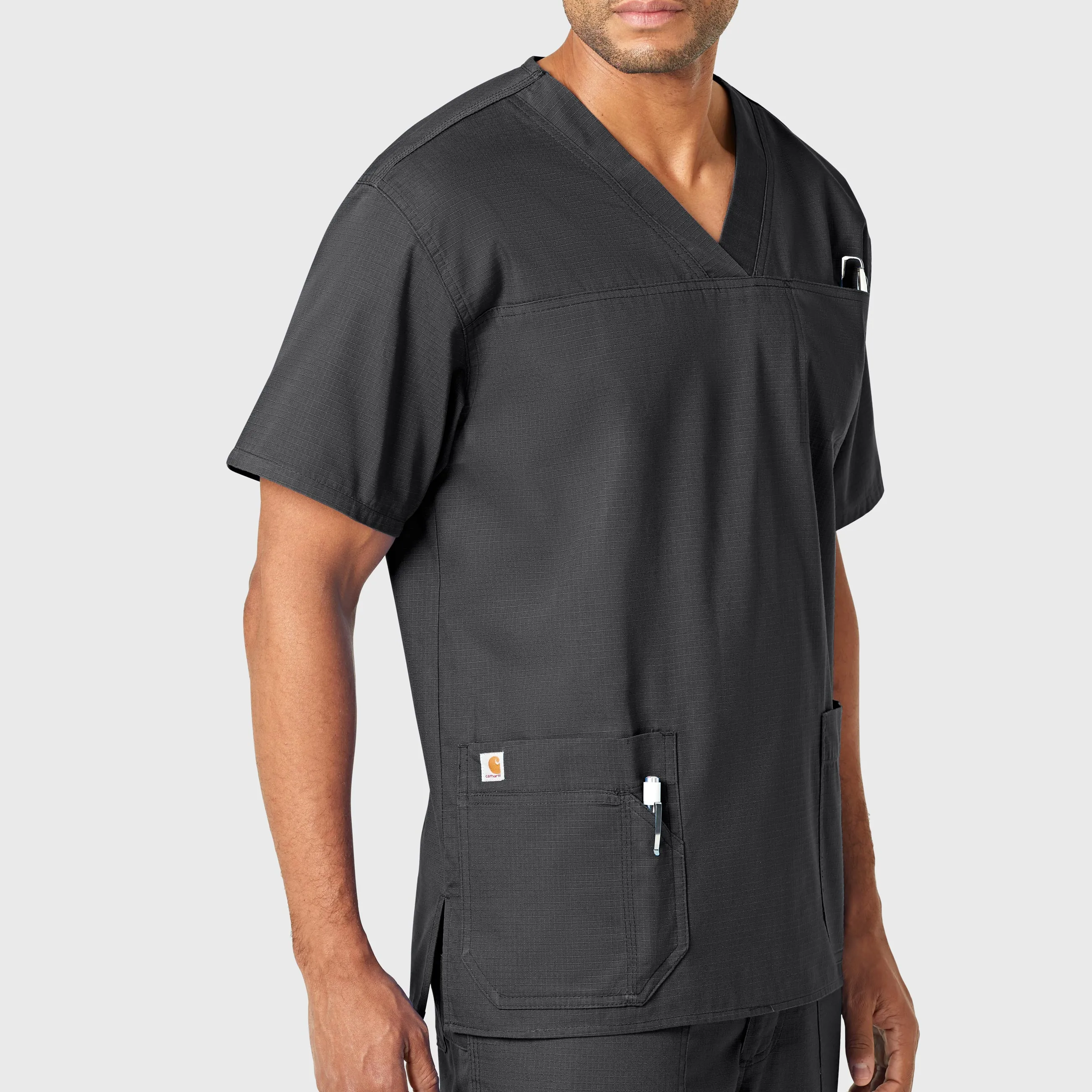 Carhartt Ripstop & Sub-Scrubs Men's Bi-Swing 4-Pocket V-Neck Scrub Top - Dark Pewter
