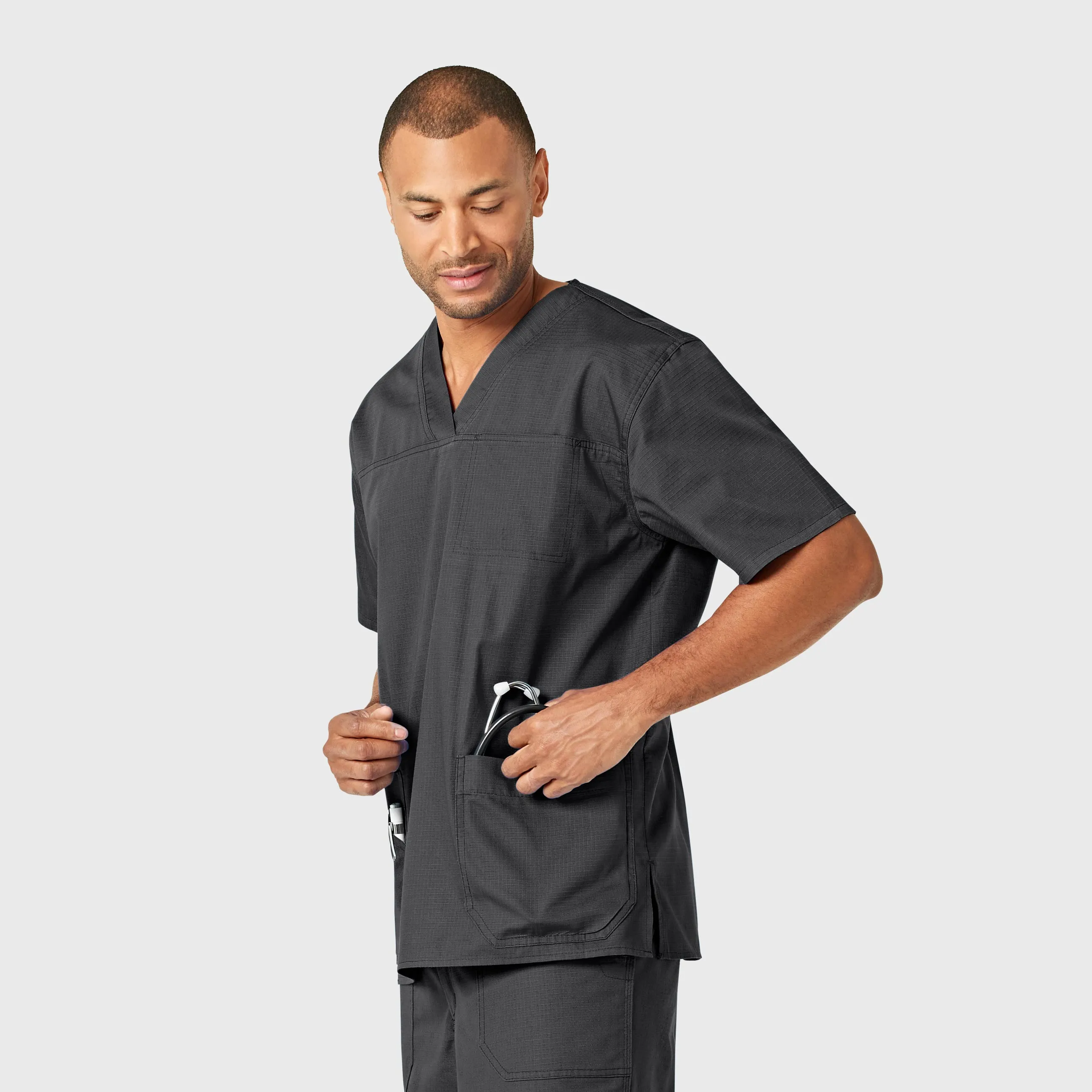 Carhartt Ripstop & Sub-Scrubs Men's Bi-Swing 4-Pocket V-Neck Scrub Top - Dark Pewter