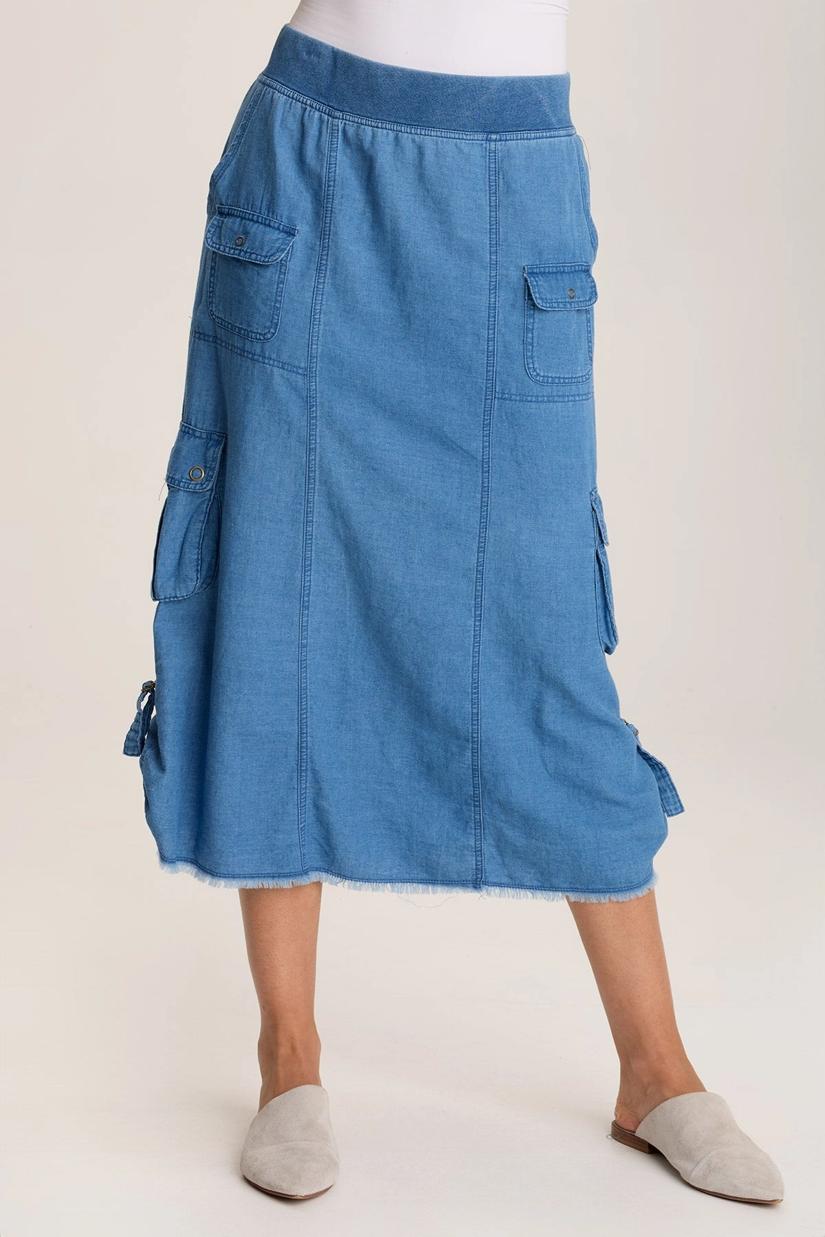 Chesney Mock-Denim Cargo Midi Skirt