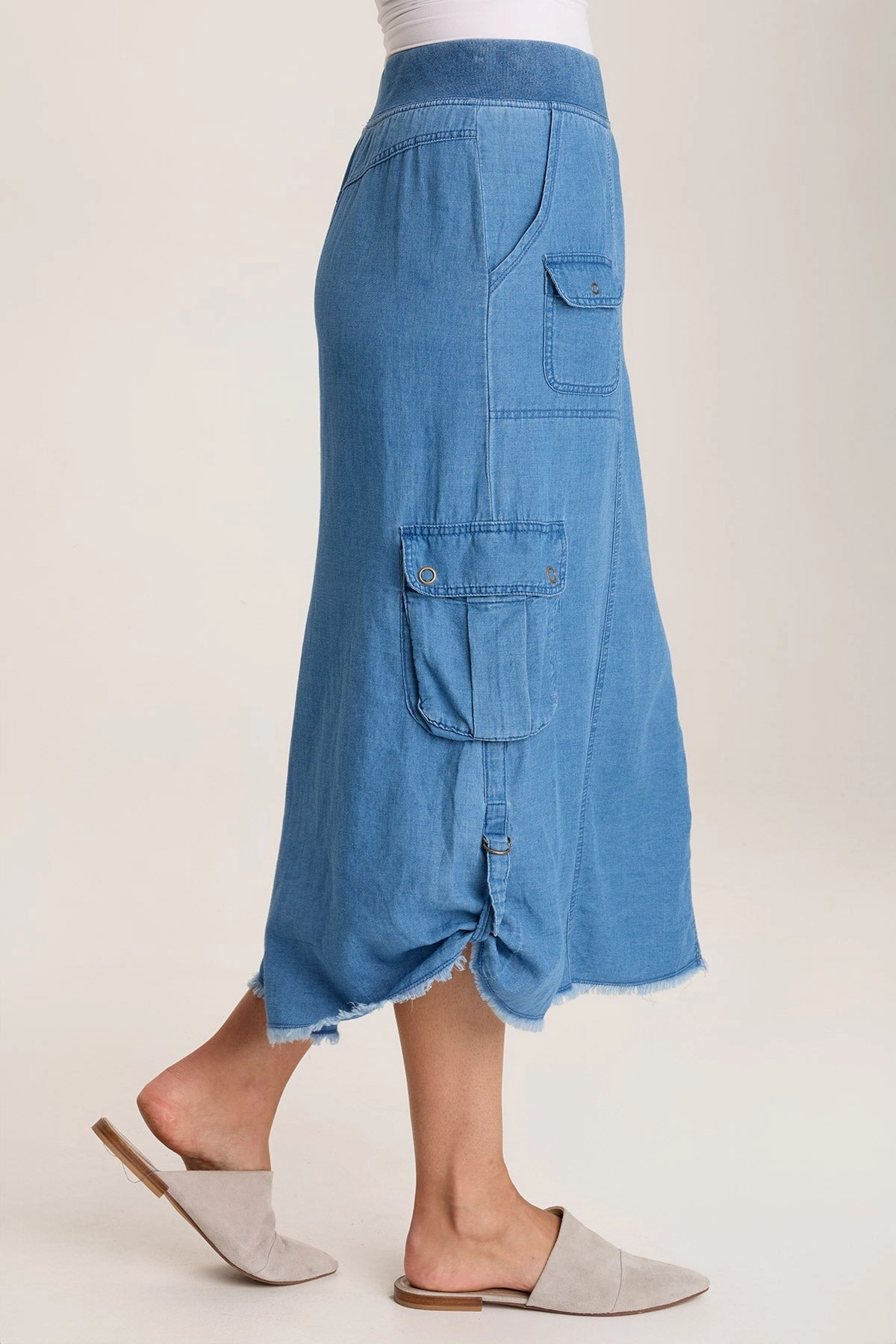 Chesney Mock-Denim Cargo Midi Skirt