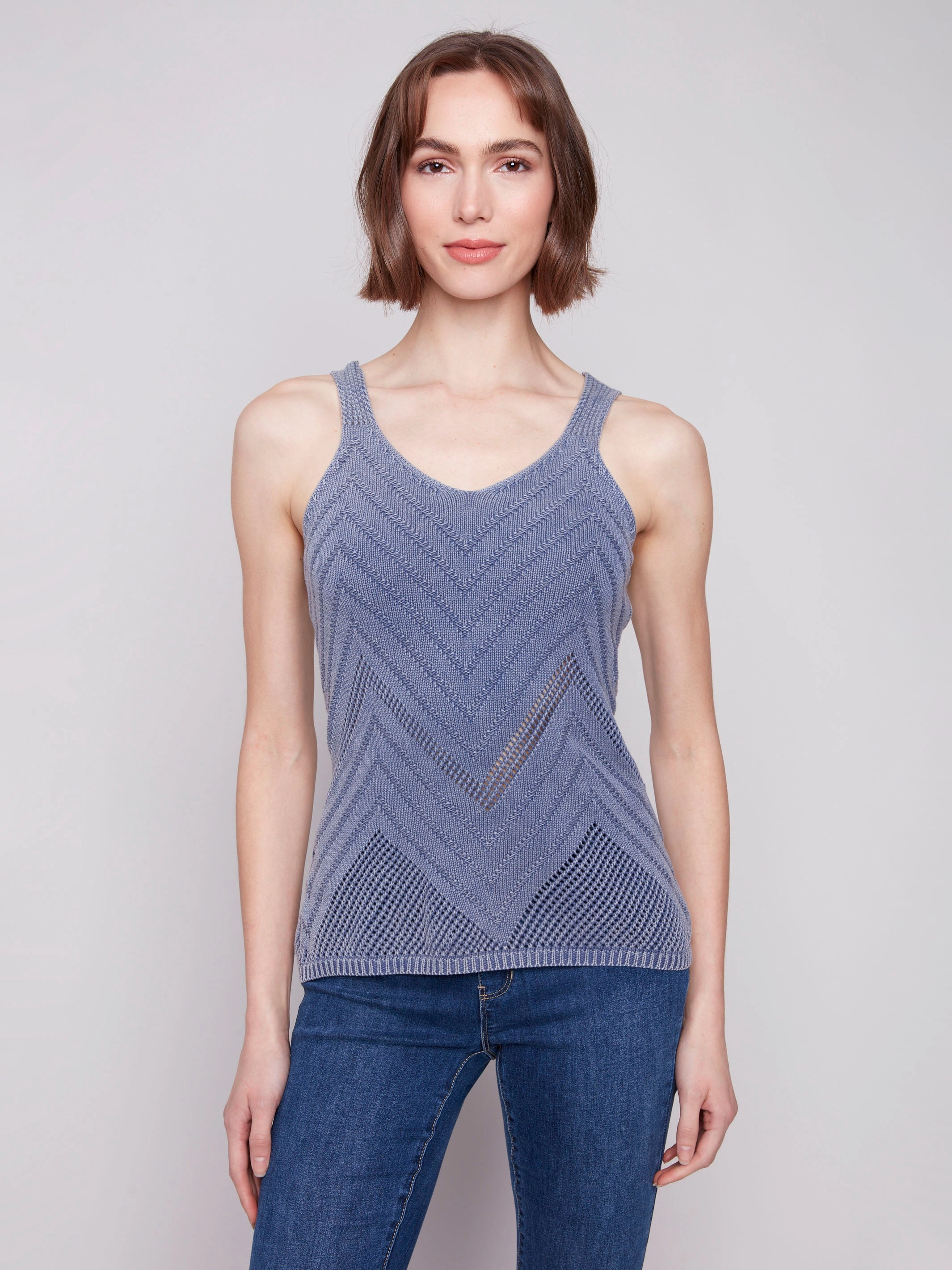 Chevron Pointelle Knit Camisole - Denim