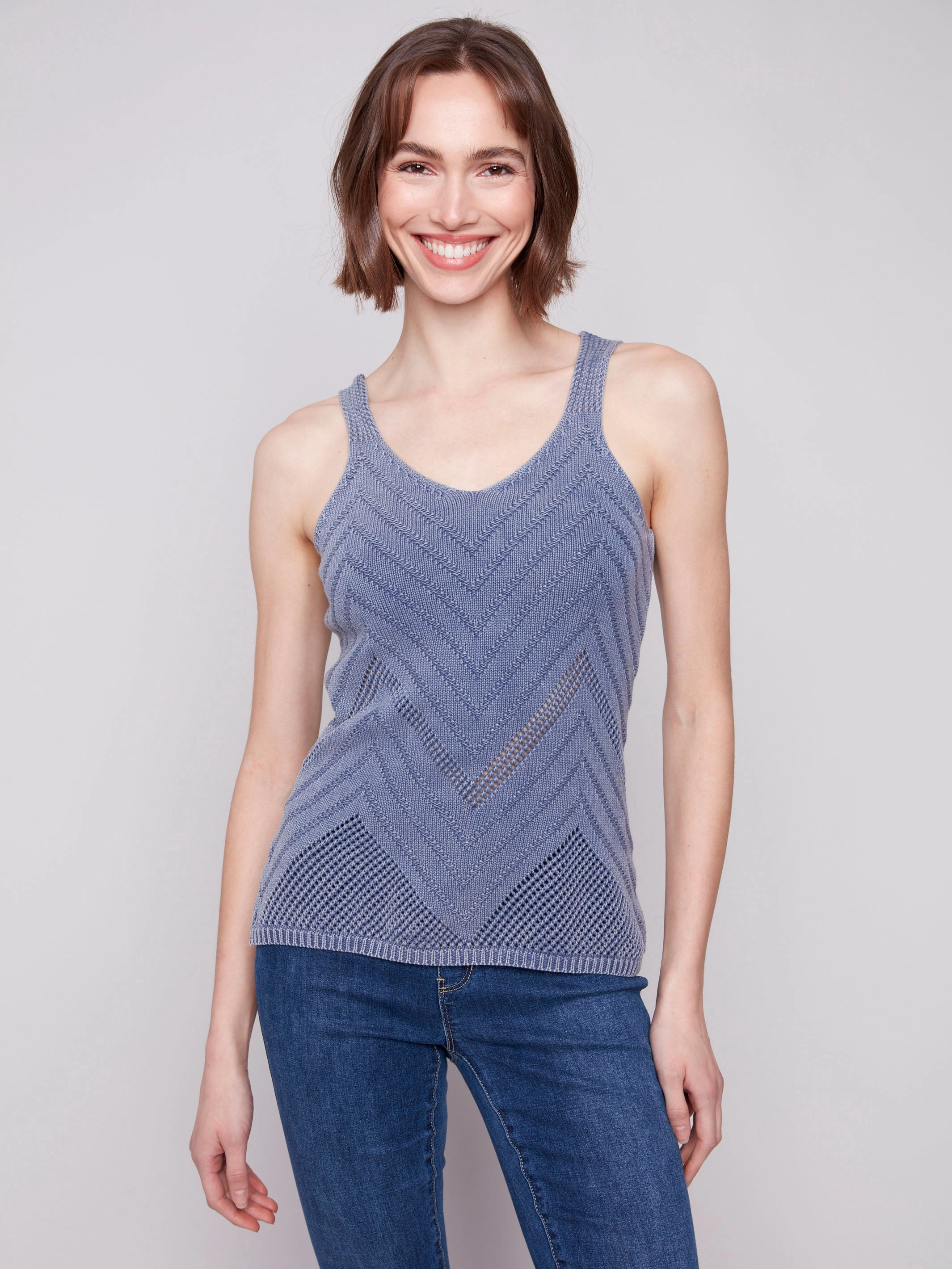 Chevron Pointelle Knit Camisole - Denim