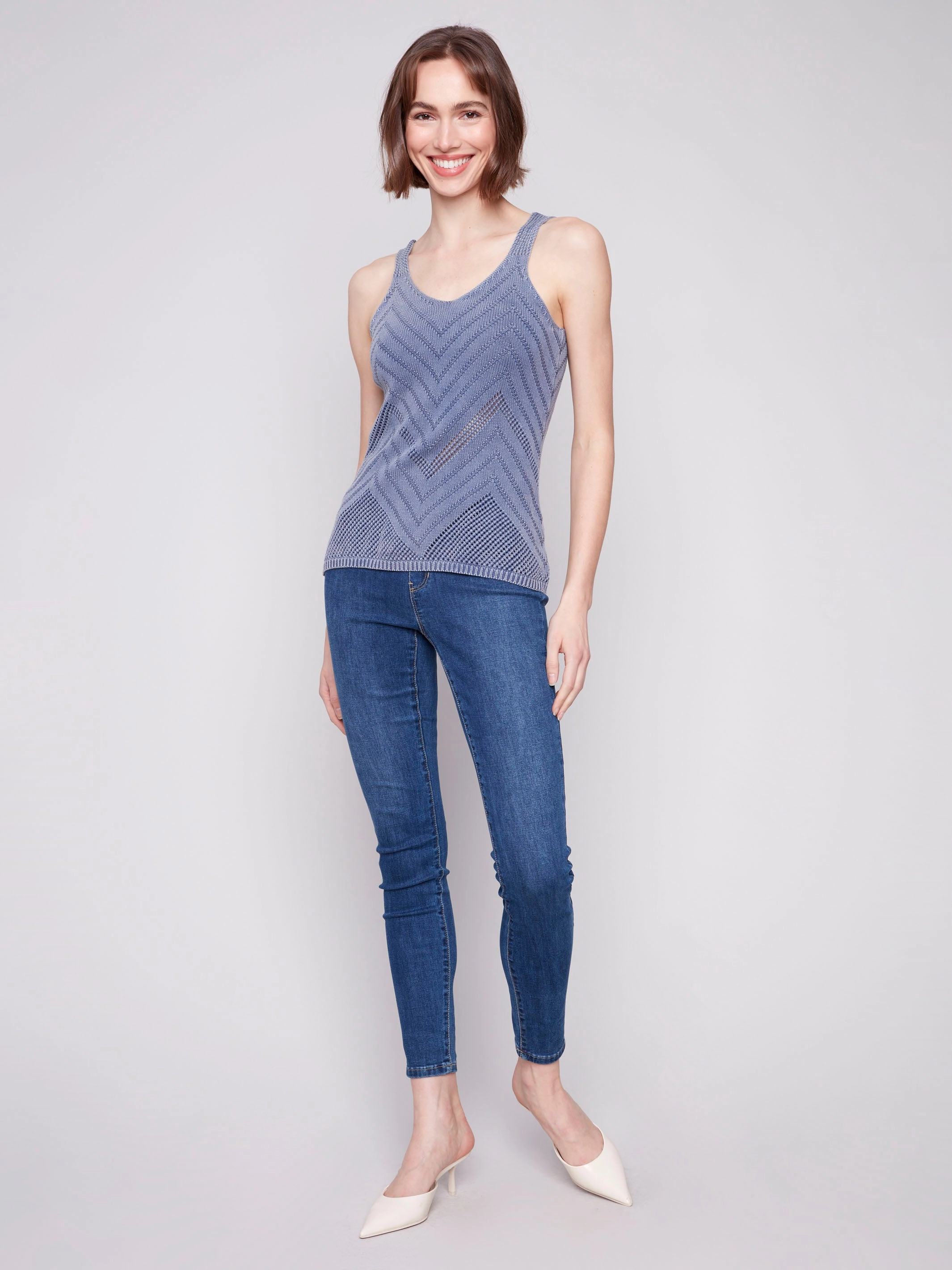 Chevron Pointelle Knit Camisole - Denim