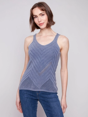 Chevron Pointelle Knit Camisole - Denim
