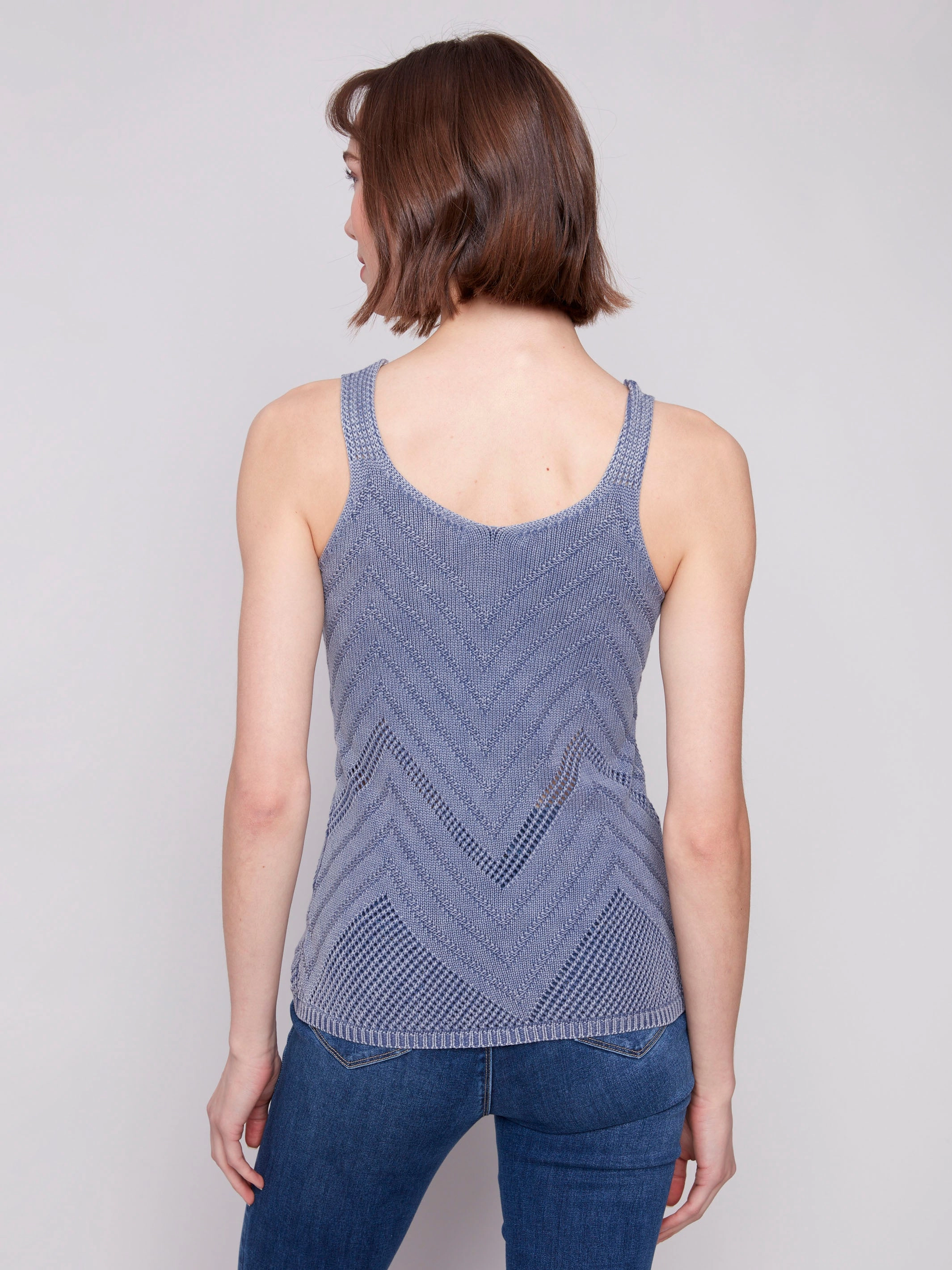 Chevron Pointelle Knit Camisole - Denim