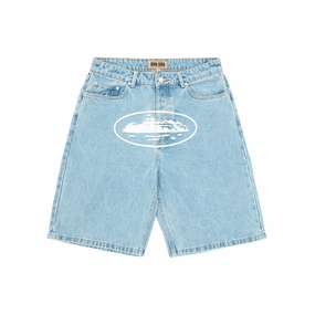 Corteiz Alcatraz Baggy Denim Shorts – Stonewash