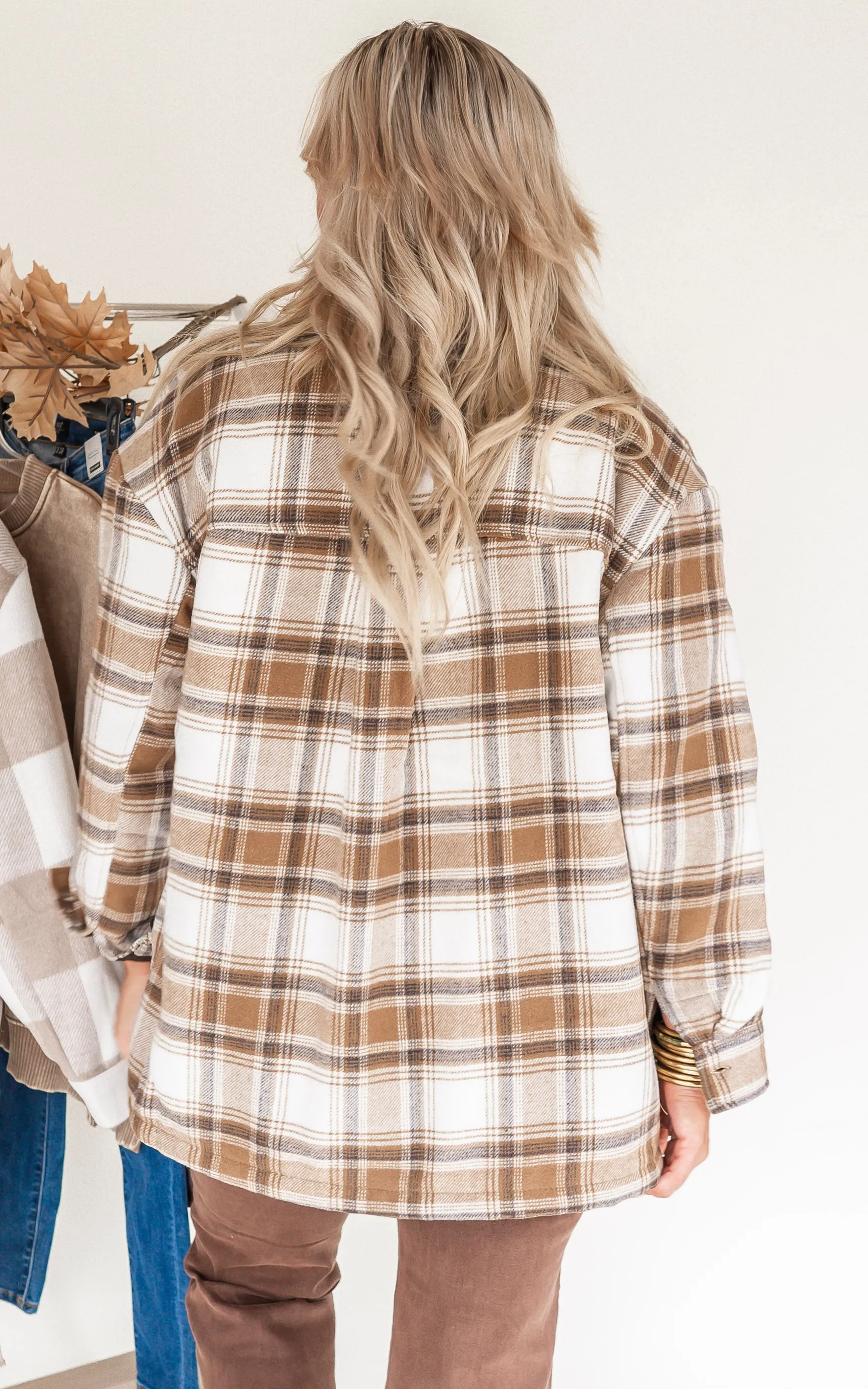 Crisp Morning Plaid Shacket with Sherpa Lining - Camel**