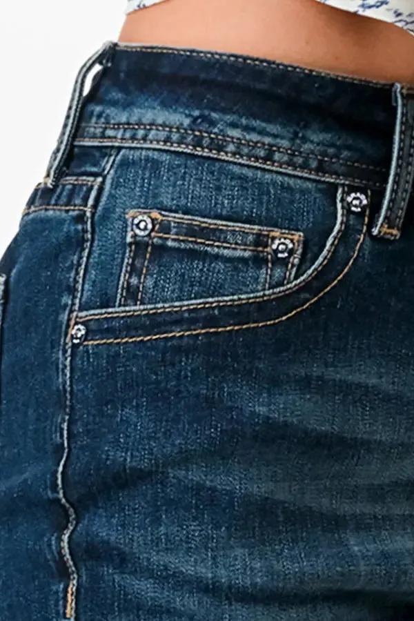Cuffed Hem Detail High Waist Flare Jeans