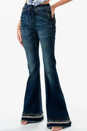 Cuffed Hem Detail High Waist Flare Jeans