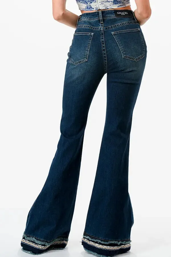 Cuffed Hem Detail High Waist Flare Jeans
