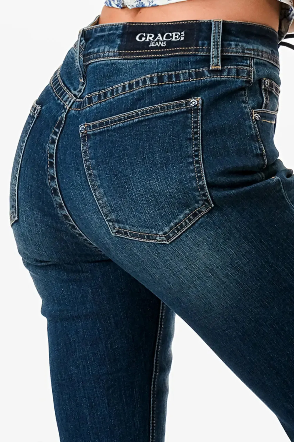 Cuffed Hem Detail High Waist Flare Jeans