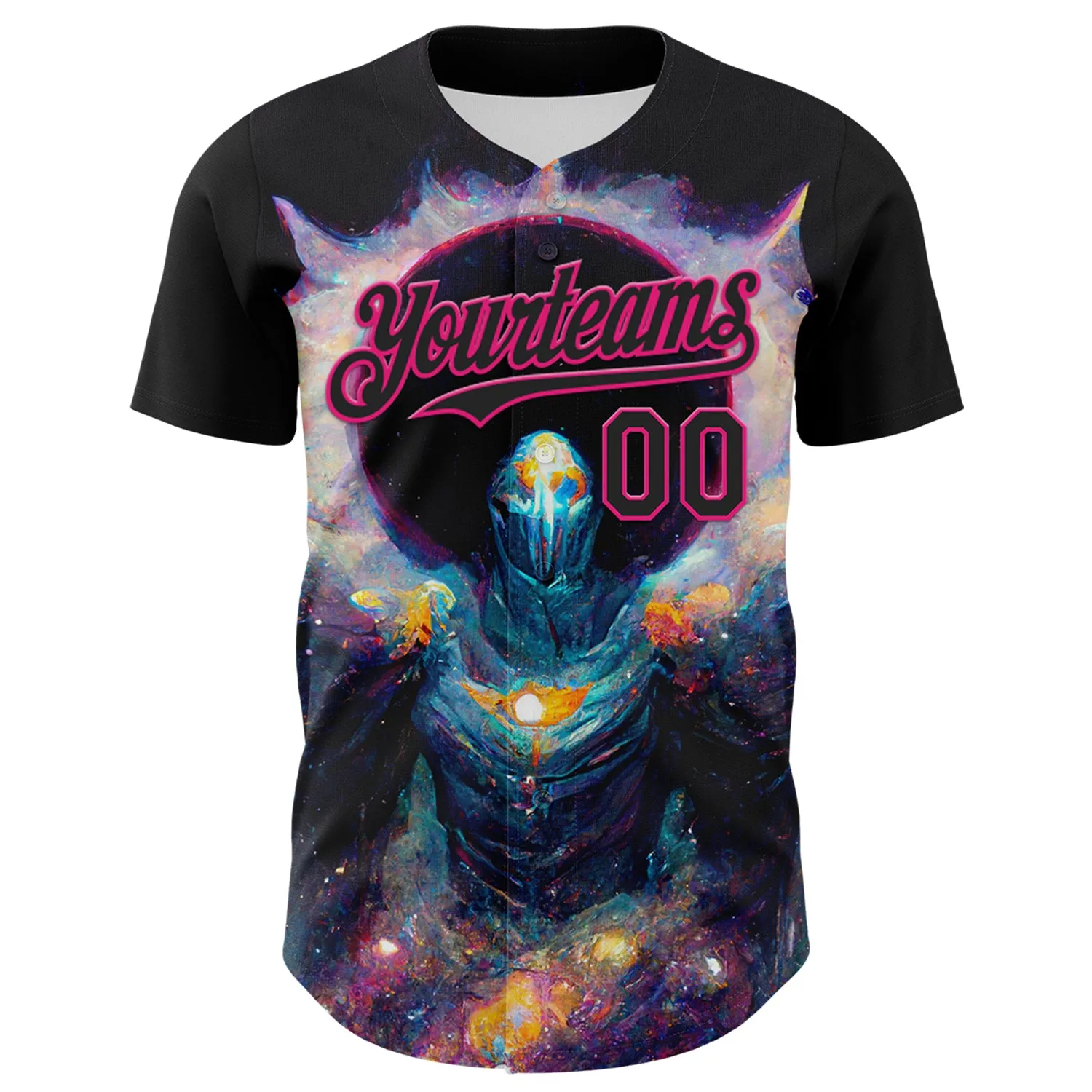 Custom Black Hot Pink 3D Pattern Design Rave Psychedelic Alien Authentic Baseball Jersey