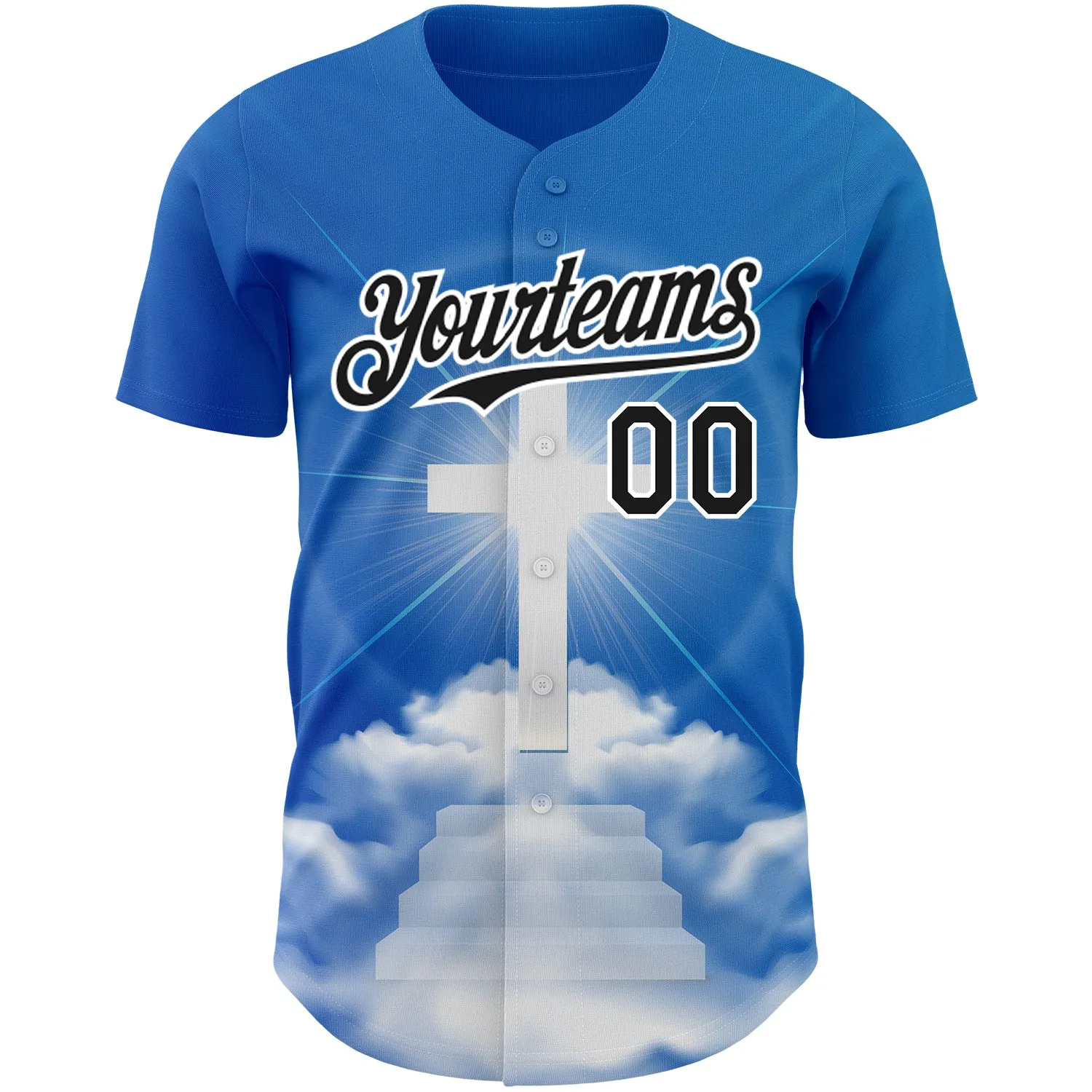 Custom Royal Black-White 3D Pattern Design Religion Cross Jesus Christ Good Friday Authentic Baseball Jersey