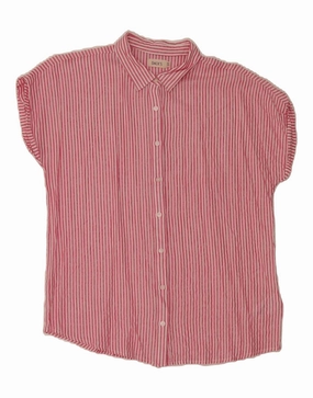 DACK'S Womens Loose Fit Short Sleeve Shirt UK 10 Small Pink Striped Rayon