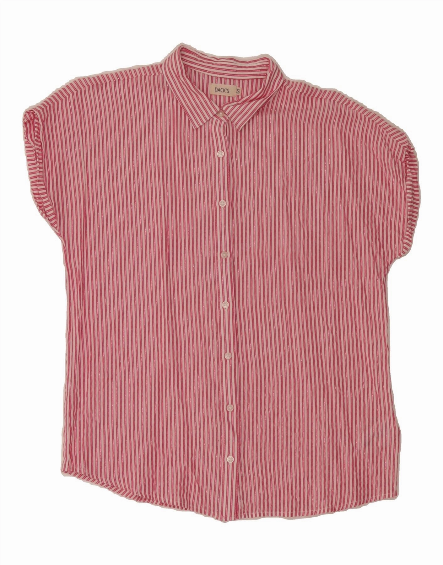 DACK'S Womens Loose Fit Short Sleeve Shirt UK 10 Small Pink Striped Rayon